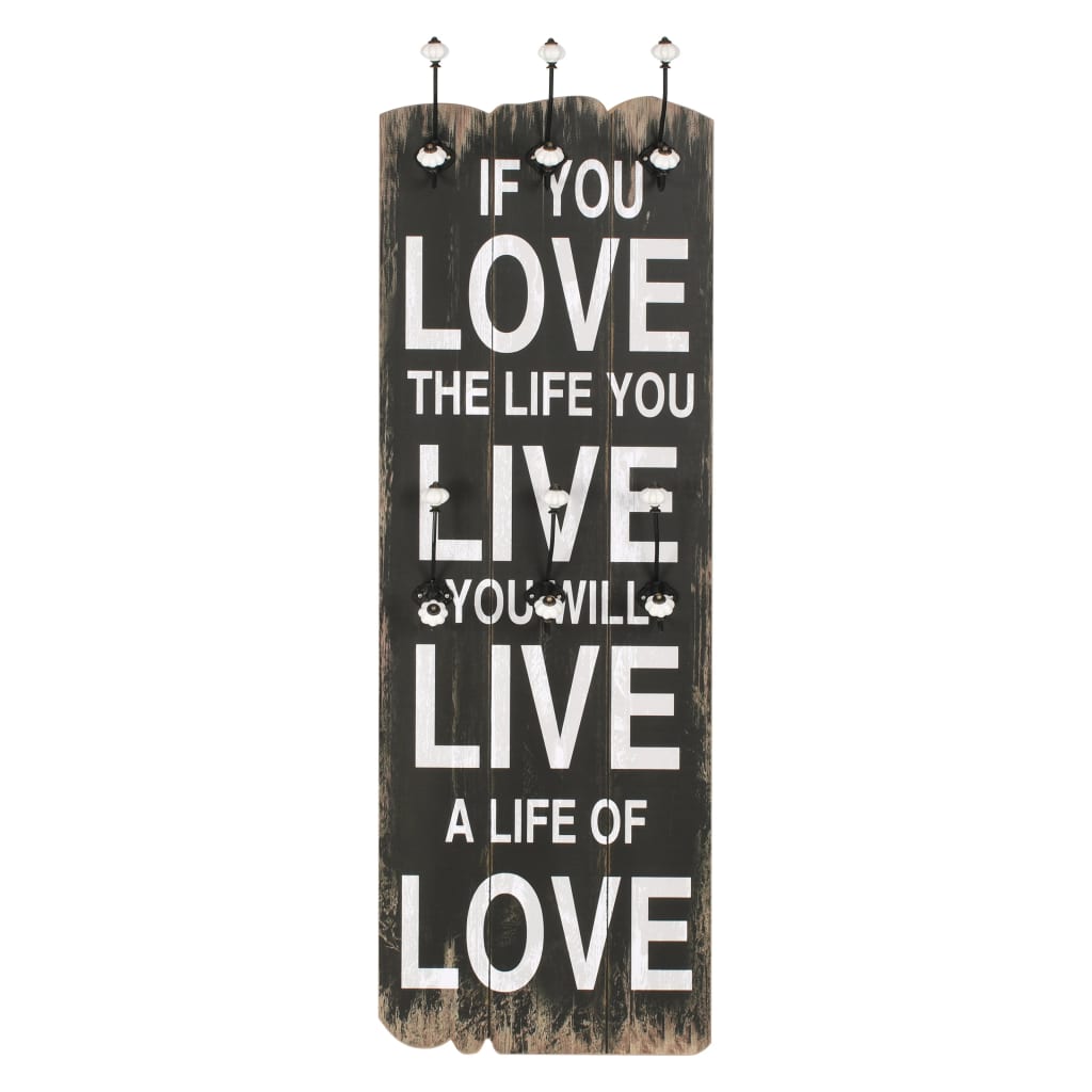 Wall-mounted Coat Rack with 6 Hooks 120x40 cm LOVE LIVE