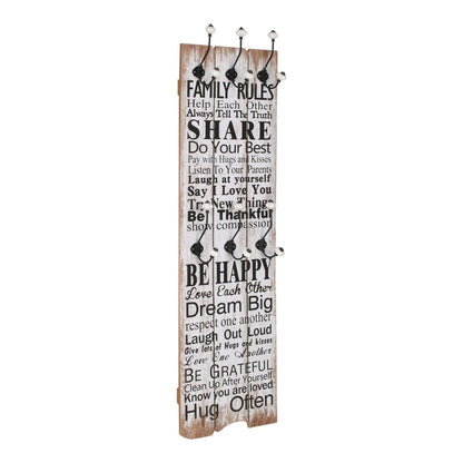 Wall-mounted Coat Rack with 6 Hooks 120x40 cm FAMILY RULES