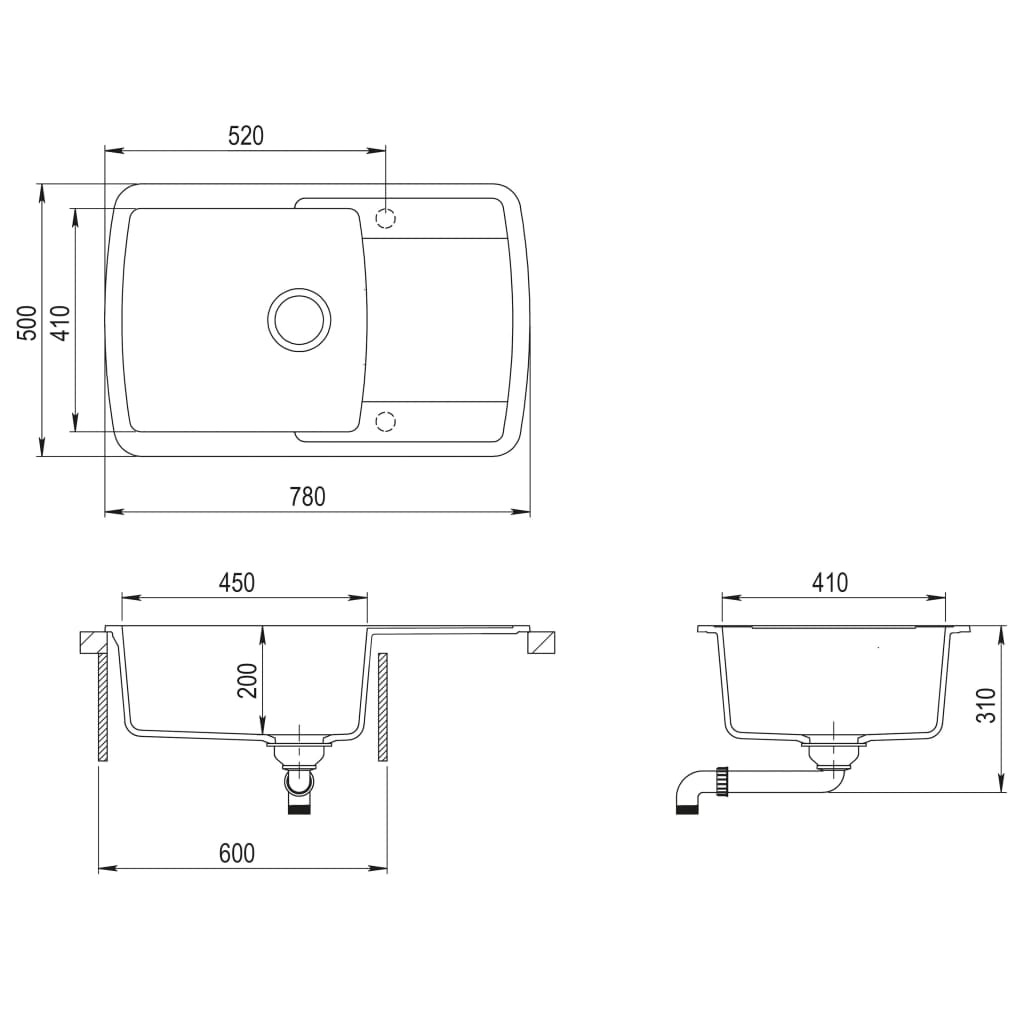 Granite Kitchen Sink Single Basin Grey