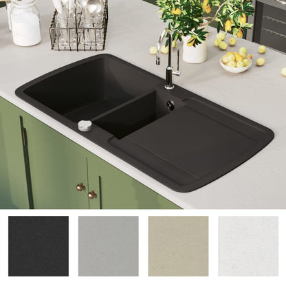 Granite Kitchen Sink Double Basin Black