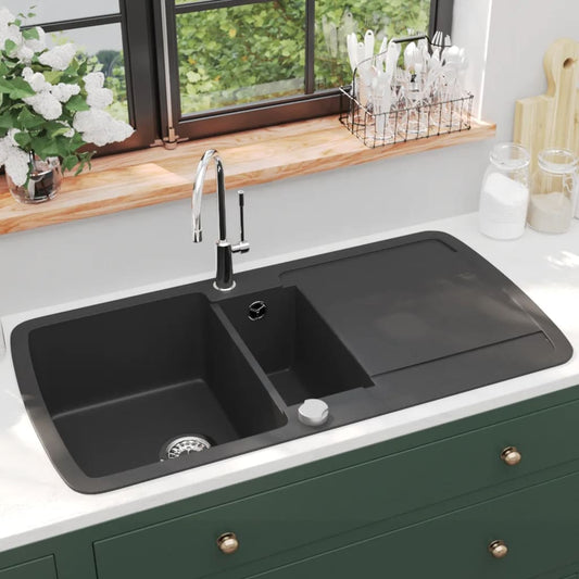 Granite Kitchen Sink Double Basin Black