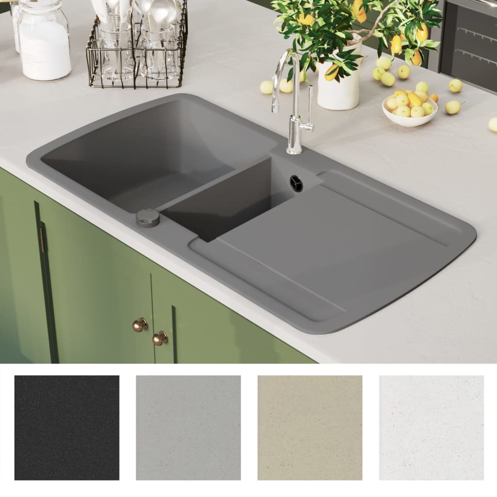 Granite Kitchen Sink Double Basin Grey