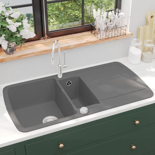 Granite Kitchen Sink Double Basin Grey