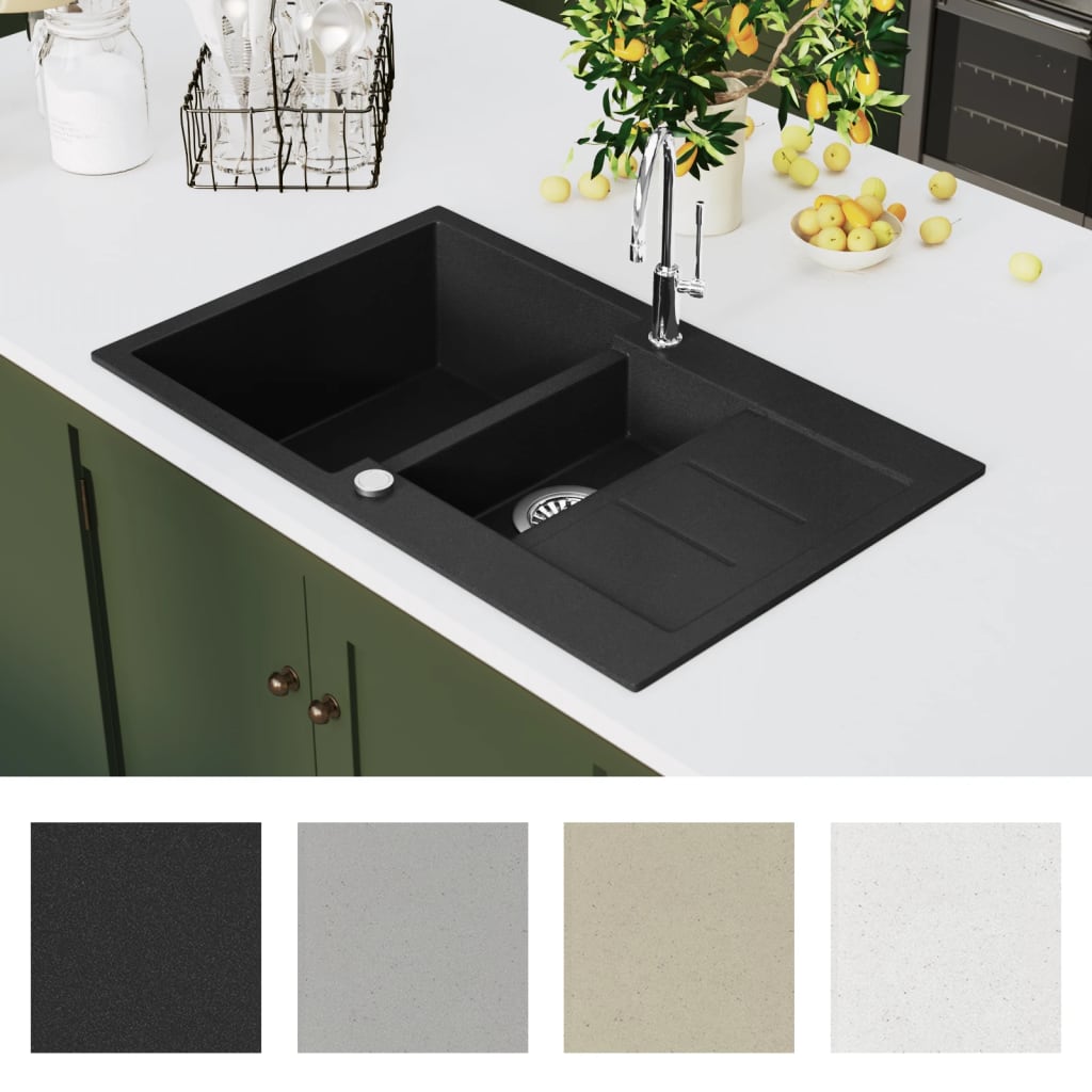 Granite Kitchen Sink Double Basin Black