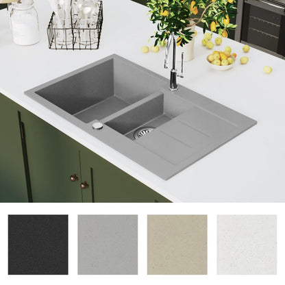 Granite Kitchen Sink Double Basin Grey