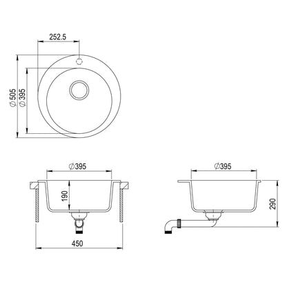 Granite Kitchen Sink Single Basin Round Black