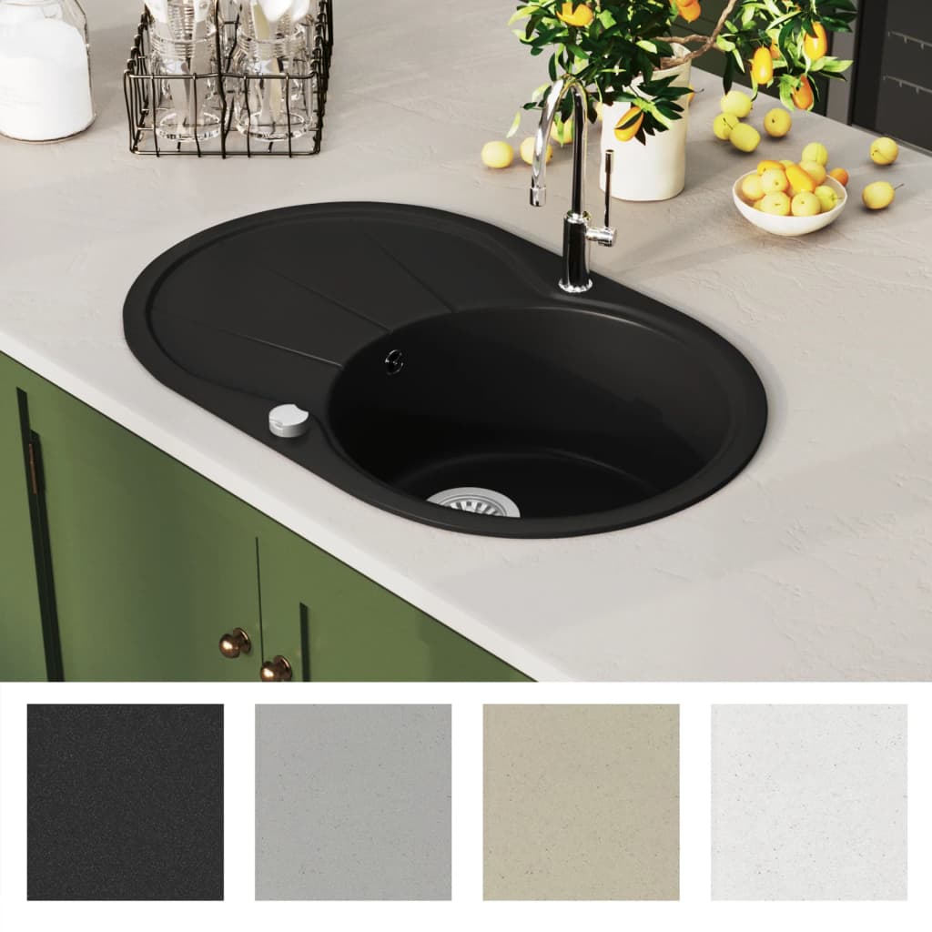 Granite Kitchen Sink Single Basin Oval Black