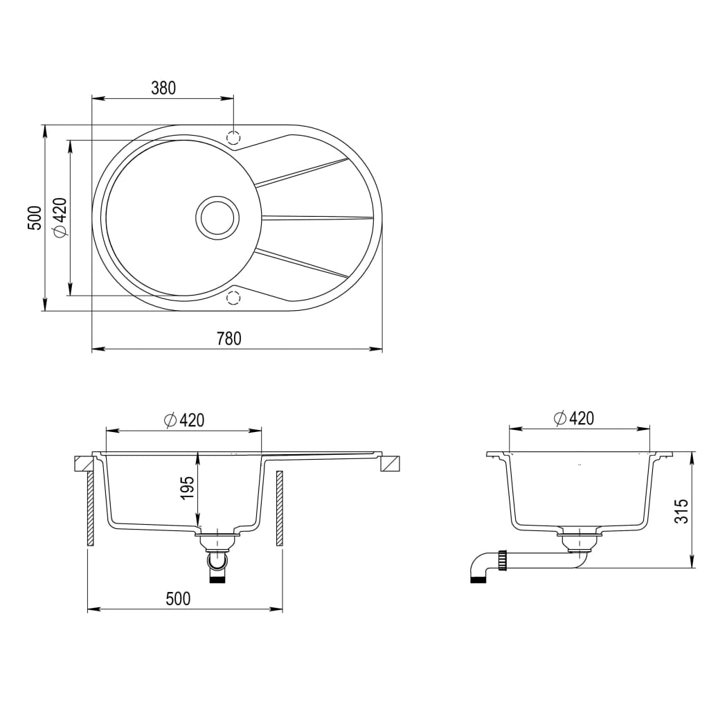 Granite Kitchen Sink Single Basin Oval Grey