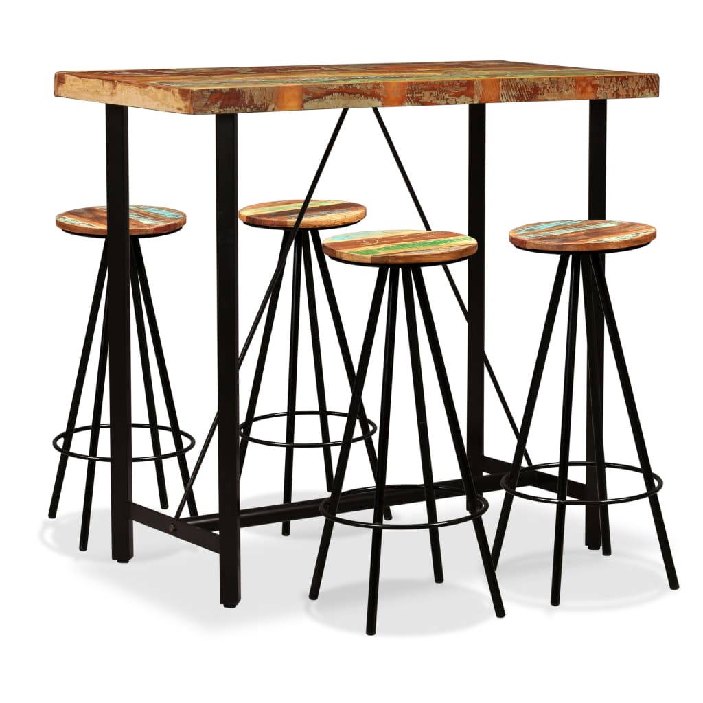 Bar Set 5 Pieces Solid Reclaimed Wood