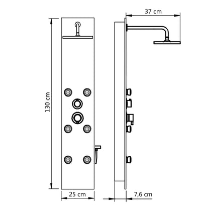 Shower Panel Unit Glass 25x44.6x130 cm White