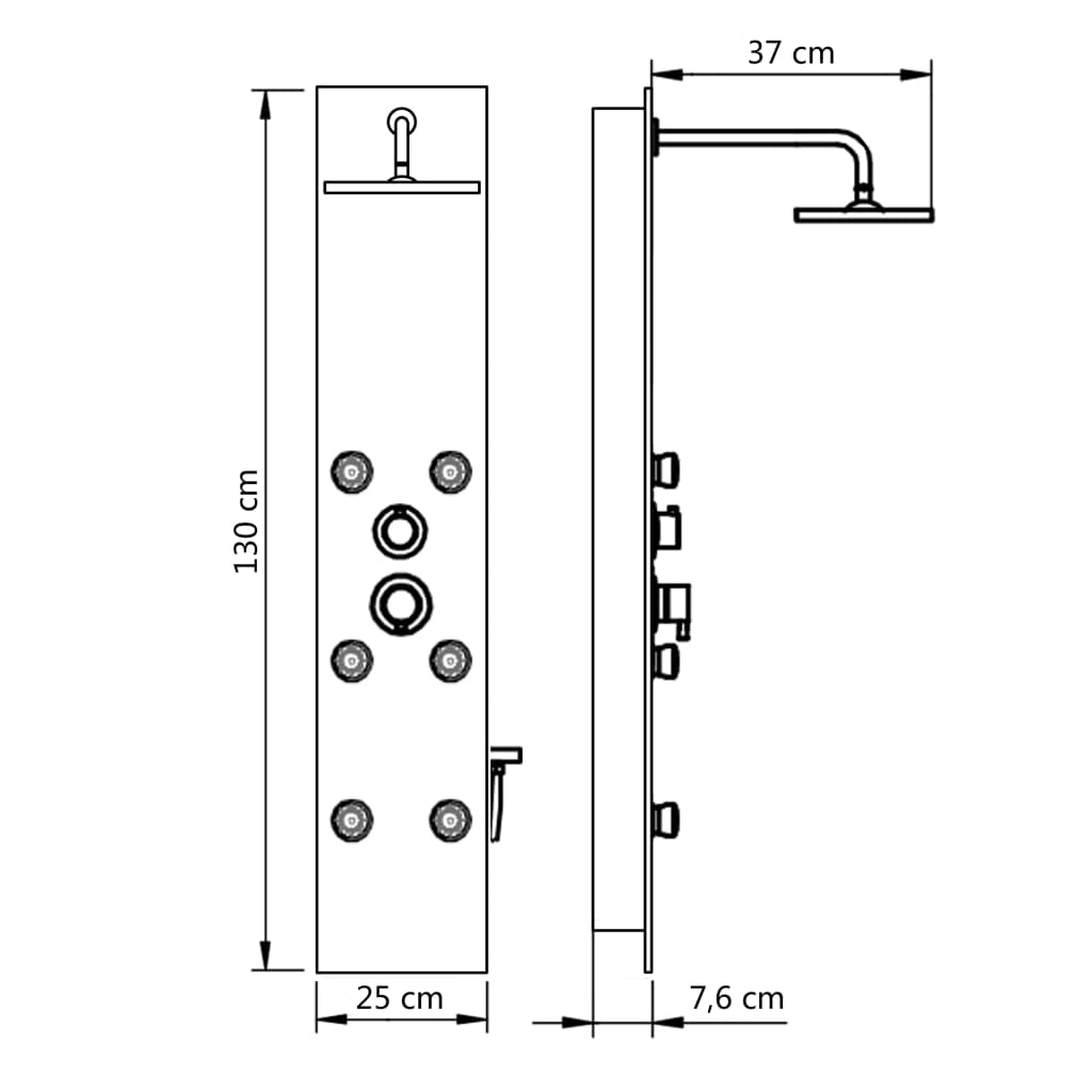 Shower Panel Unit Glass 25x44.6x130 cm Black