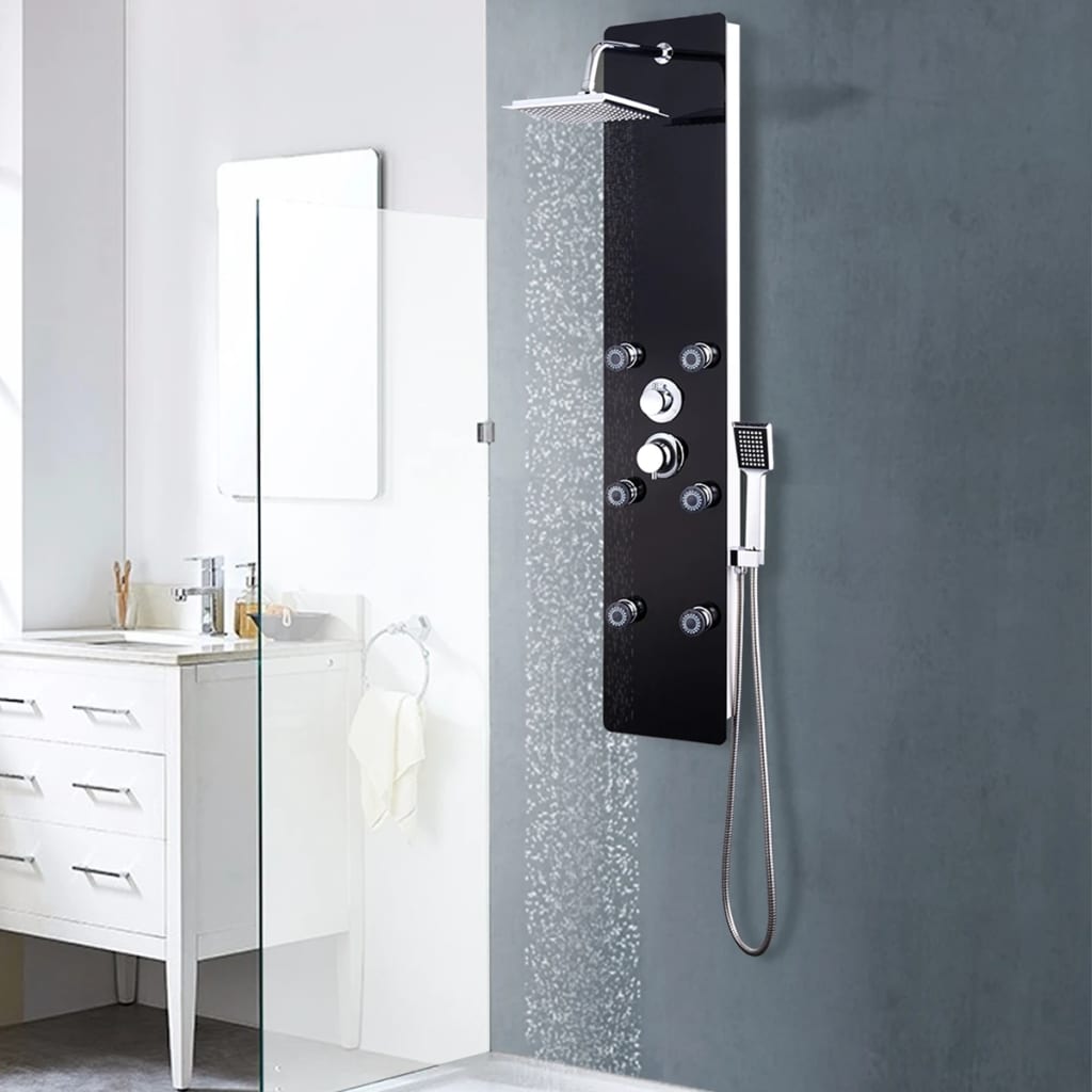 Shower Panel Unit Glass 25x44.6x130 cm Black