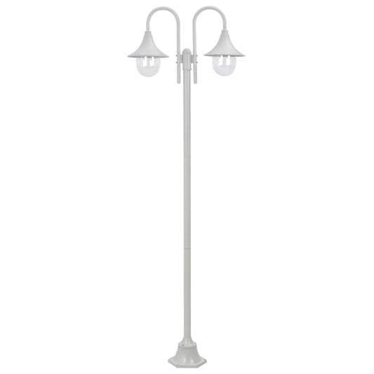 Garden Post Light E27 220 cm Aluminium 2-Lantern White