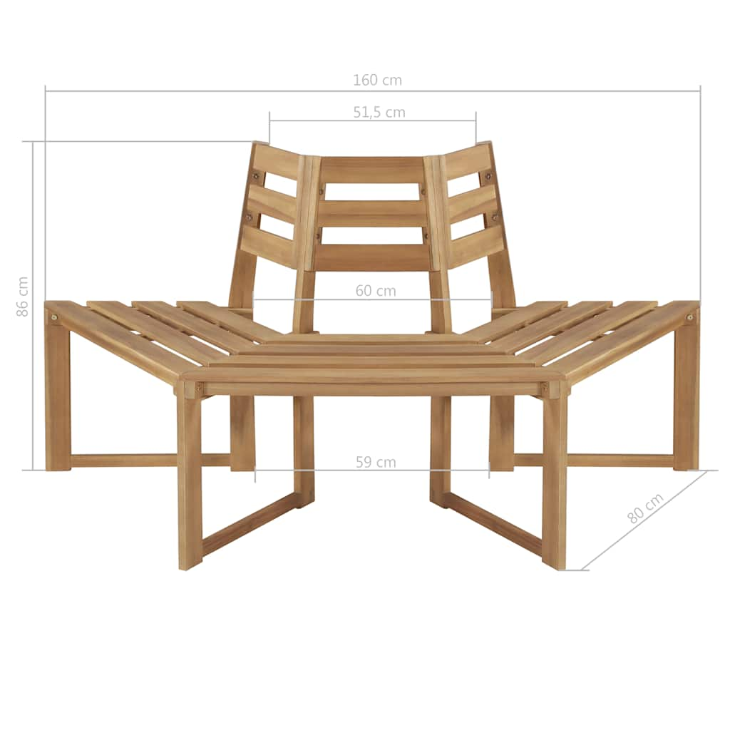 Tree Bench Half-hexagonal 160 cm Solid Acacia Wood