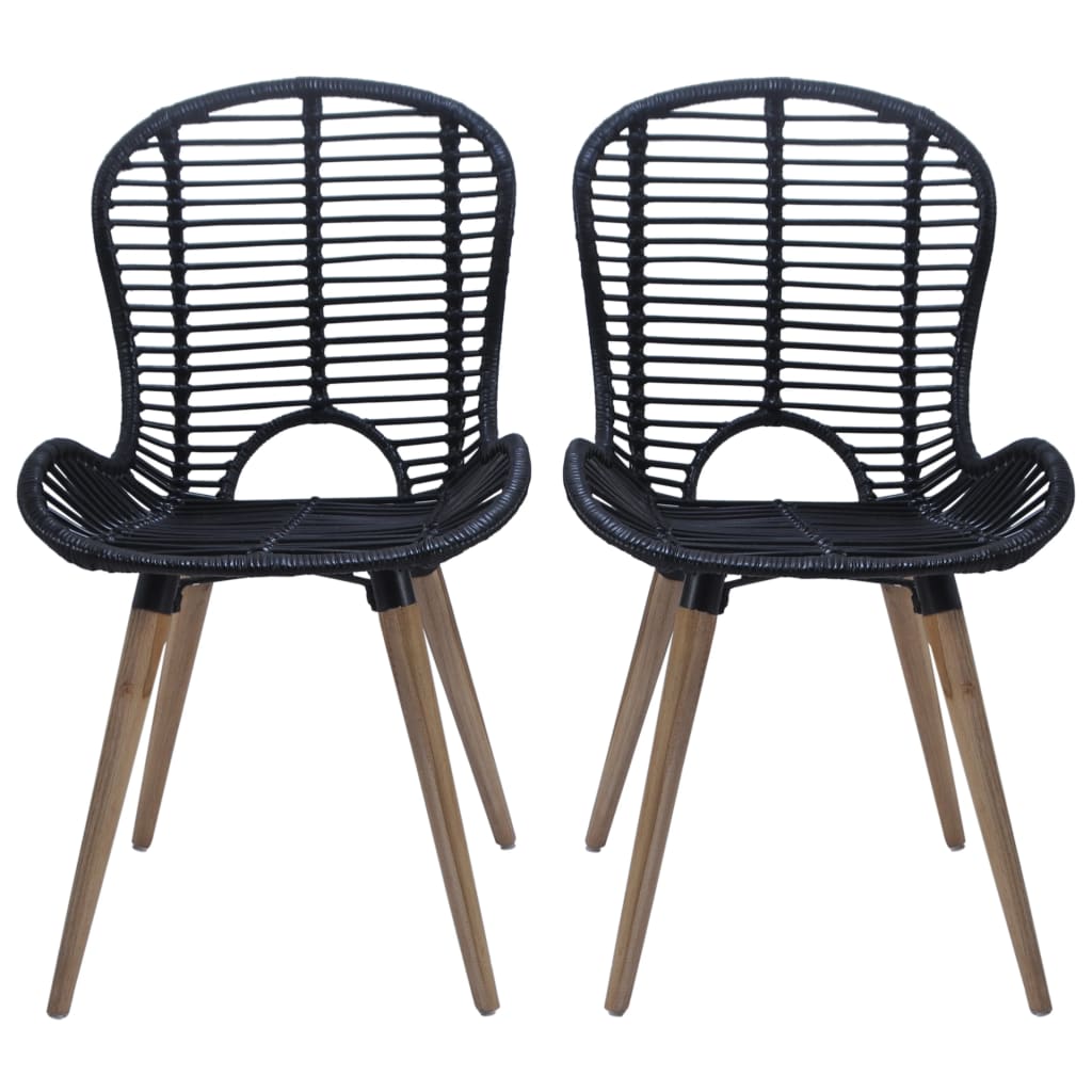 Dining Chairs 4 pcs Black Natural Rattan