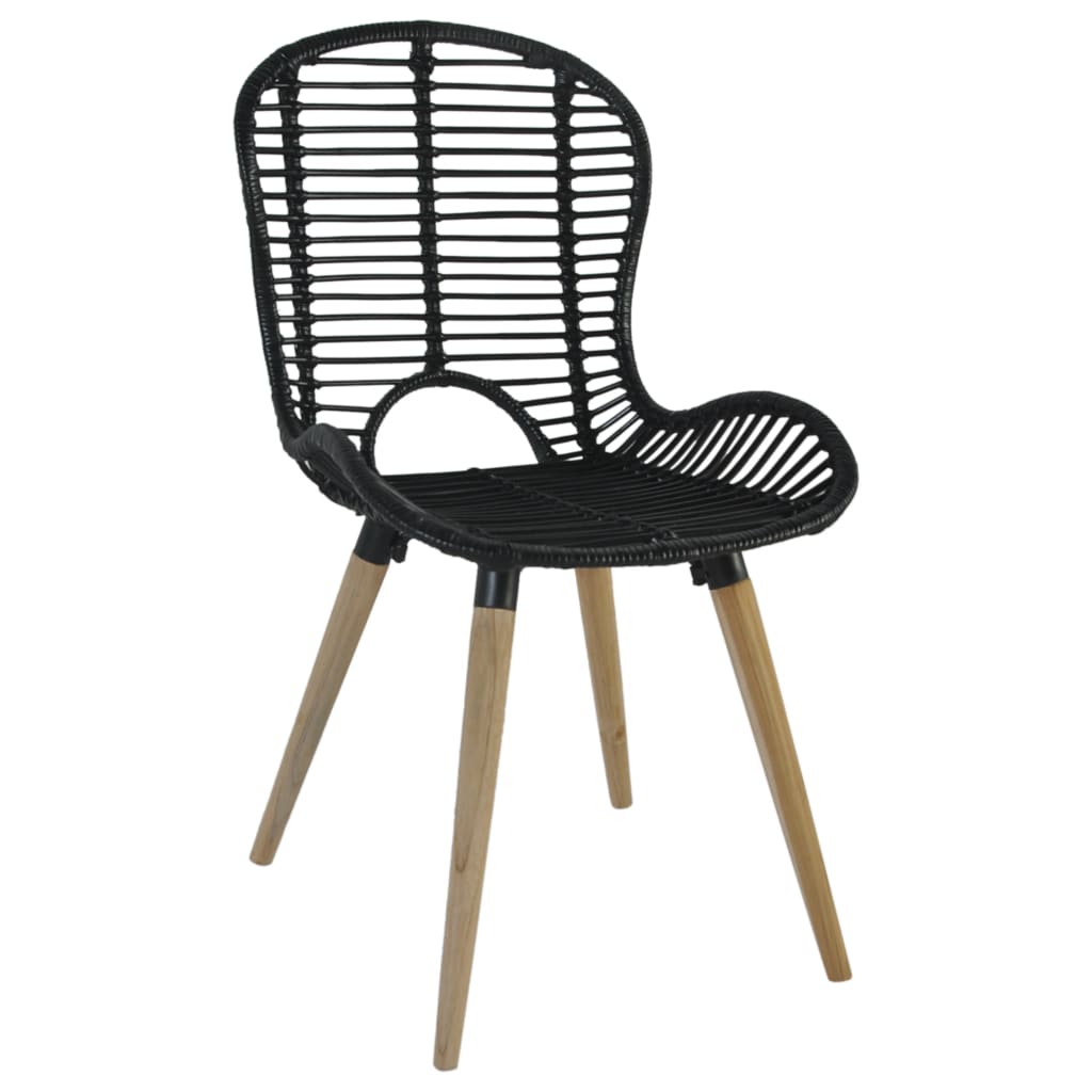 Dining Chairs 4 pcs Black Natural Rattan