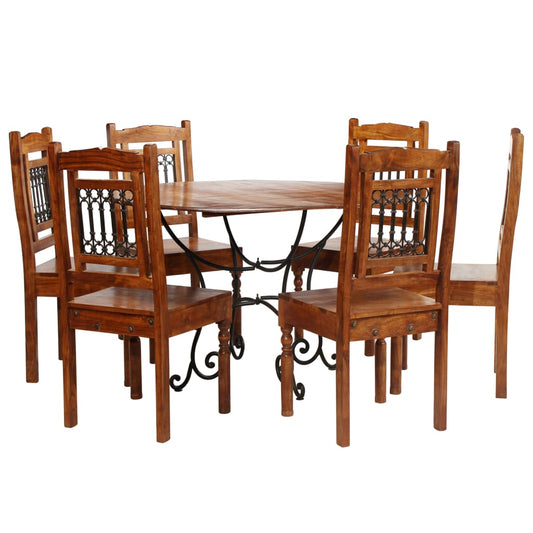 Dining Table Set 7 Pieces Solid Acacia Wood