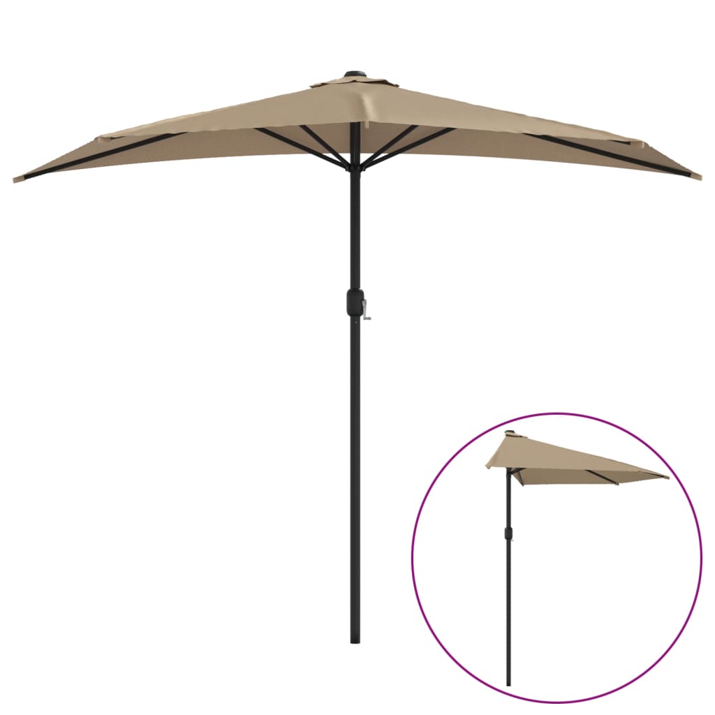 Garden Parasol with Aluminium Pole Taupe 270x144 cm Half