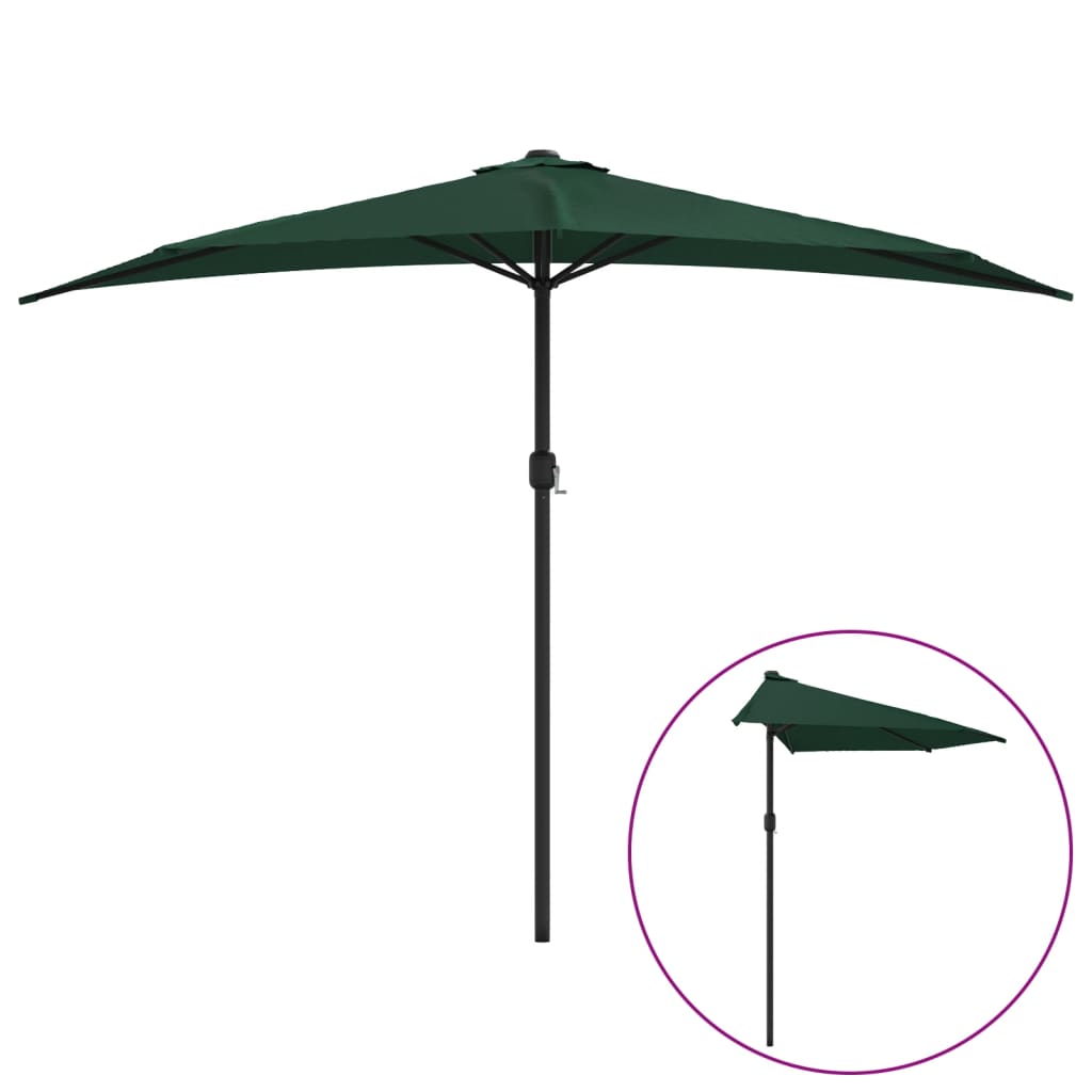 Garden Parasol with Aluminium Pole Green 300x155 cm Half