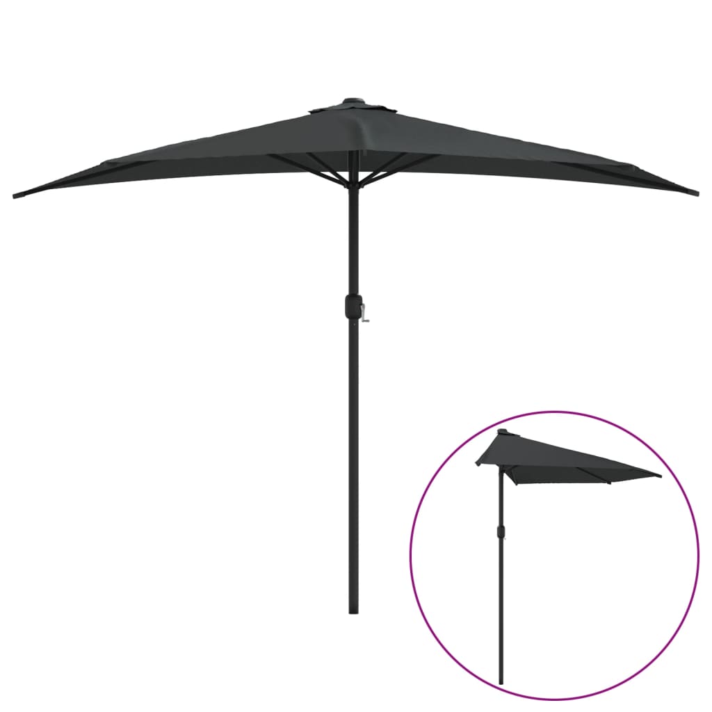 Garden Parasol with Aluminium Pole Anthracite 300x155 cm Half