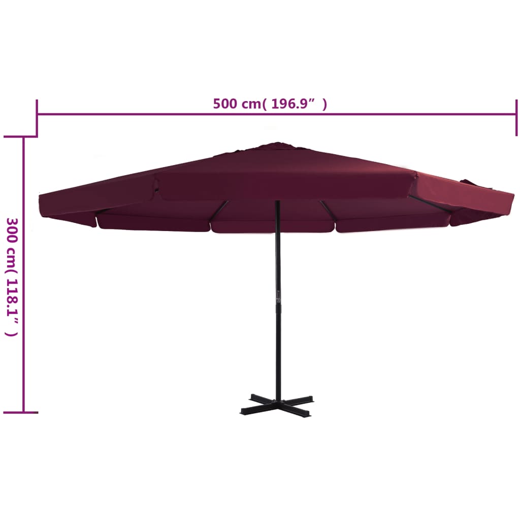 Garden Parasol with Aluminium Pole 500 cm Bordeaux Red