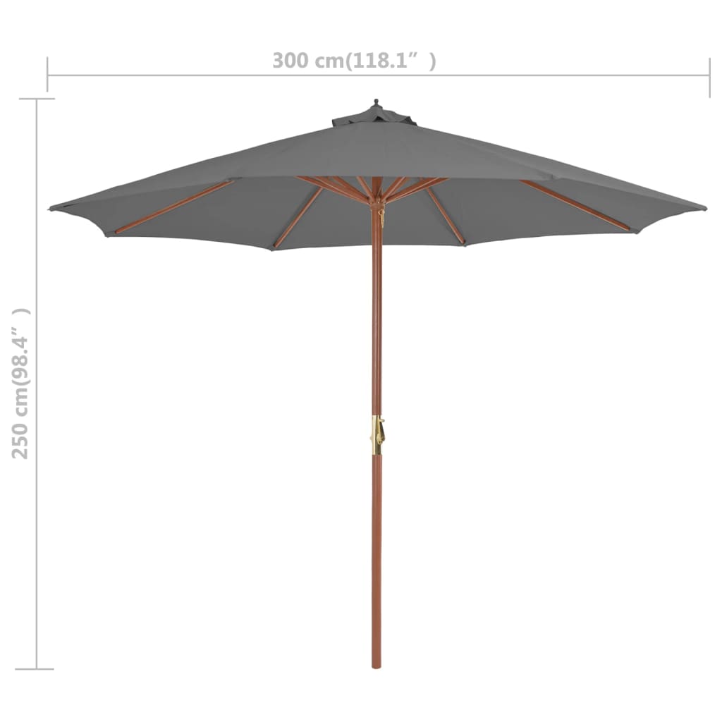 Garden Parasol with Wooden Pole 300 cm Anthracite