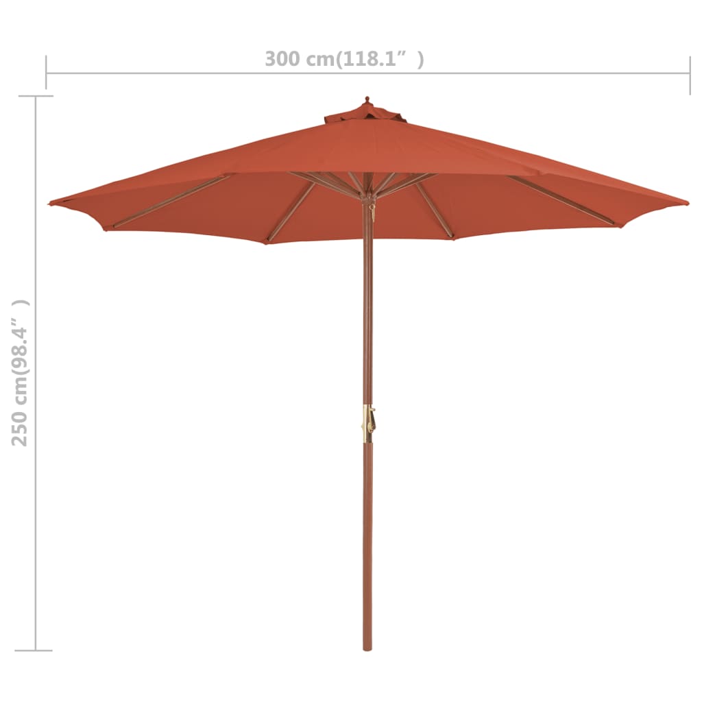 Garden Parasol with Wooden Pole 300 cm Terracotta