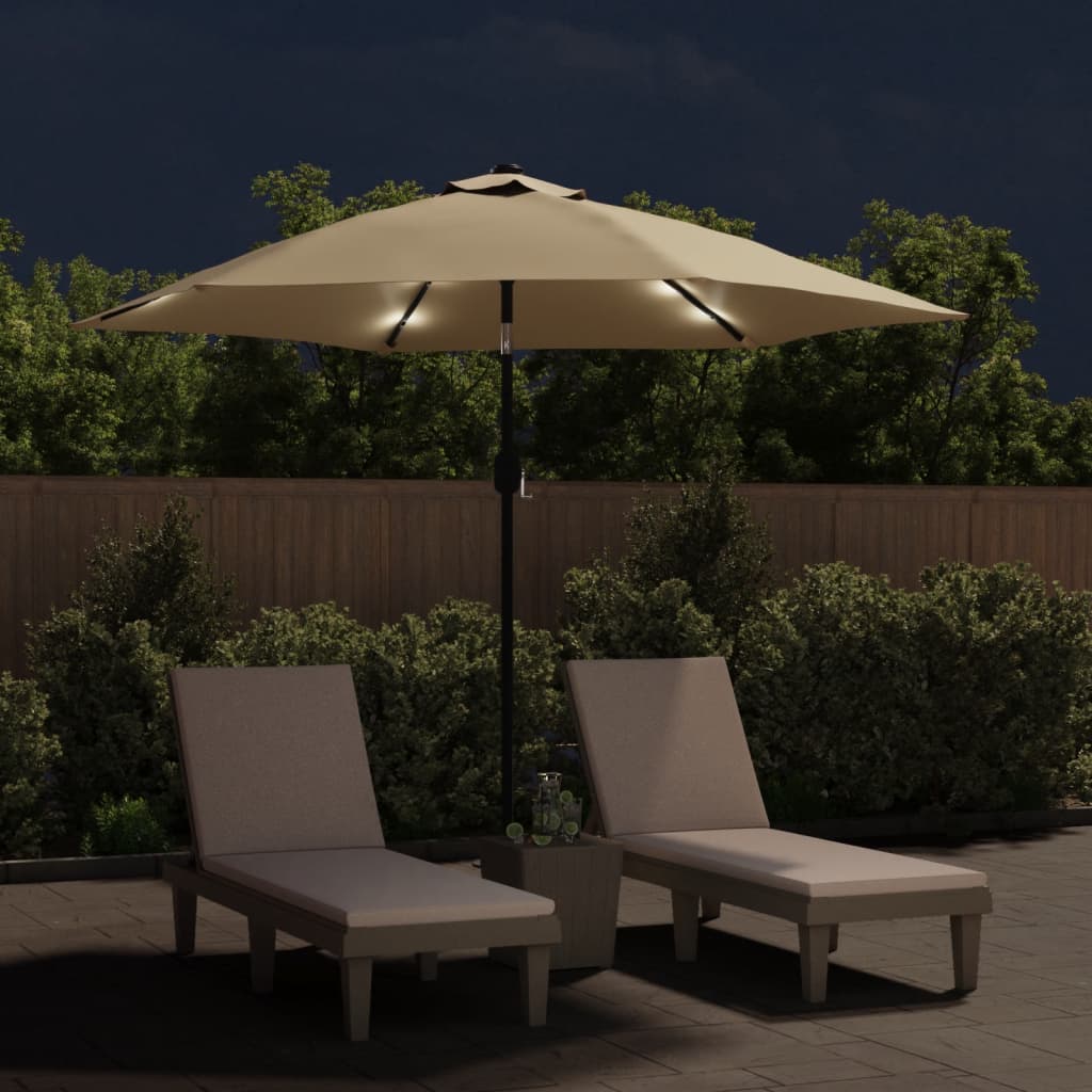 Outdoor Parasol with LED Lights and Steel Pole 300cm Taupe