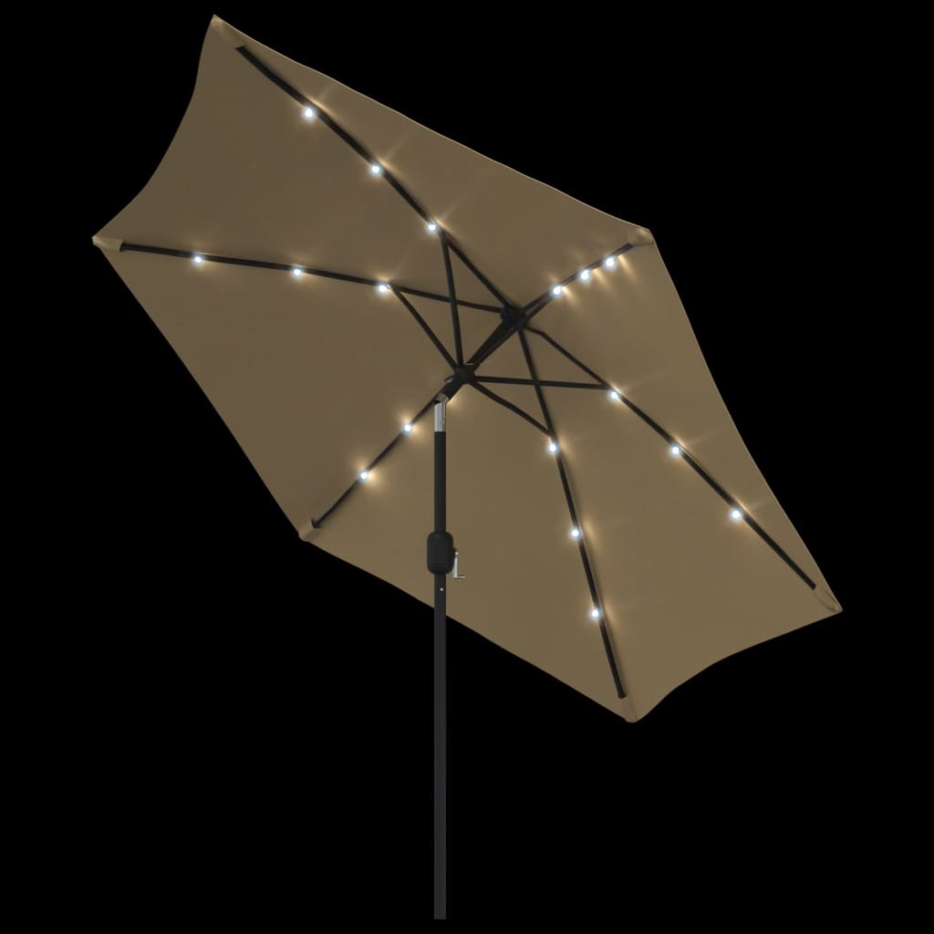 Outdoor Parasol with LED Lights and Steel Pole 300cm Taupe