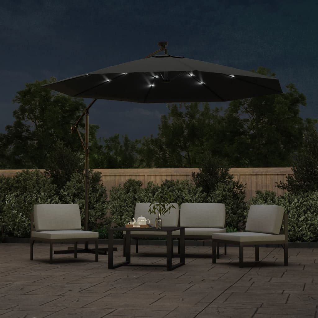 Cantilever Garden Parasol with LED Lights and Steel Pole 300 cm Anthracite