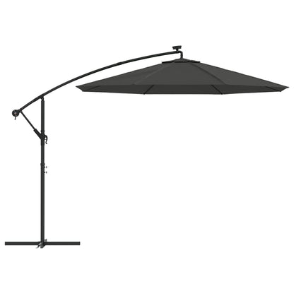 Cantilever Garden Parasol with LED Lights and Steel Pole 300 cm Anthracite