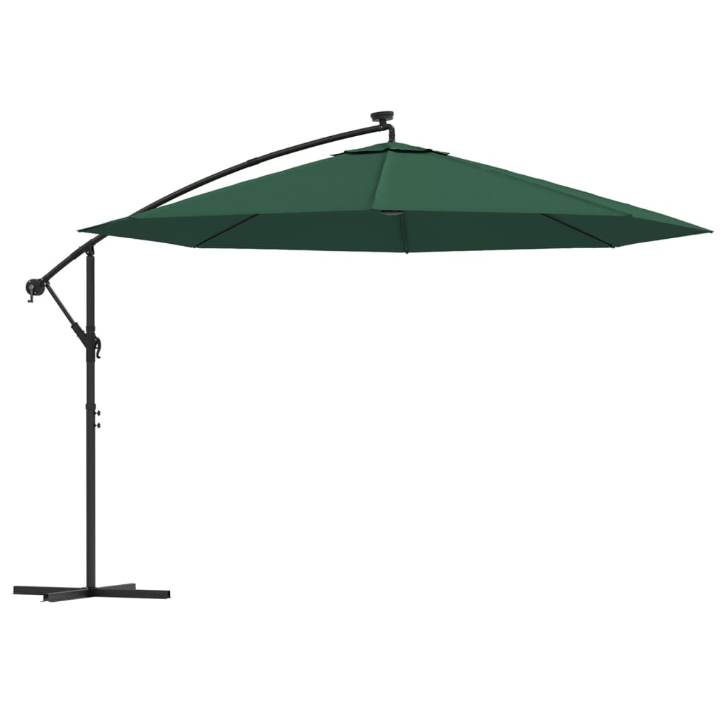 Cantilever Garden Parasol with LED Lights and Metal Pole 350 cm Green