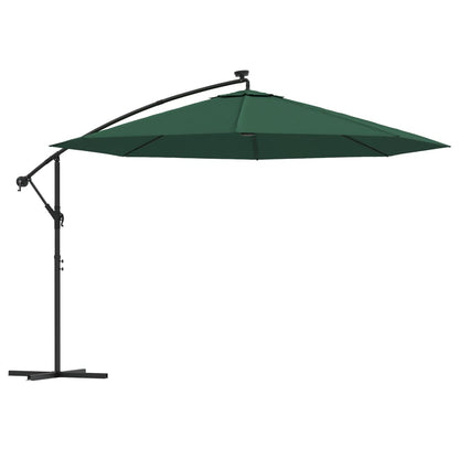 Cantilever Garden Parasol with LED Lights and Metal Pole 350 cm Green