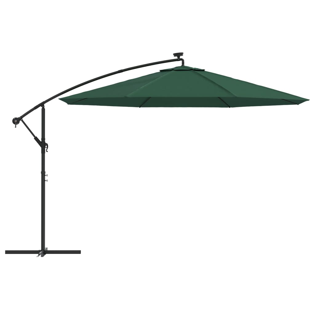 Cantilever Garden Parasol with LED Lights and Metal Pole 350 cm Green