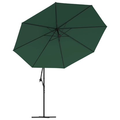 Cantilever Garden Parasol with LED Lights and Metal Pole 350 cm Green