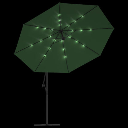 Cantilever Garden Parasol with LED Lights and Metal Pole 350 cm Green