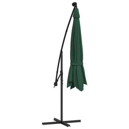 Cantilever Garden Parasol with LED Lights and Metal Pole 350 cm Green