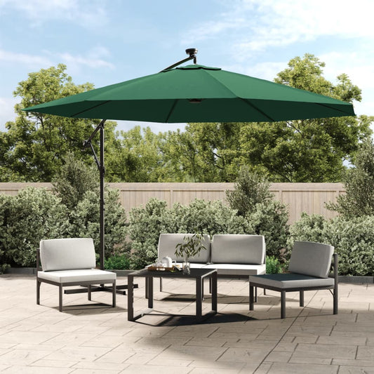 Cantilever Garden Parasol with LED Lights and Metal Pole 350 cm Green