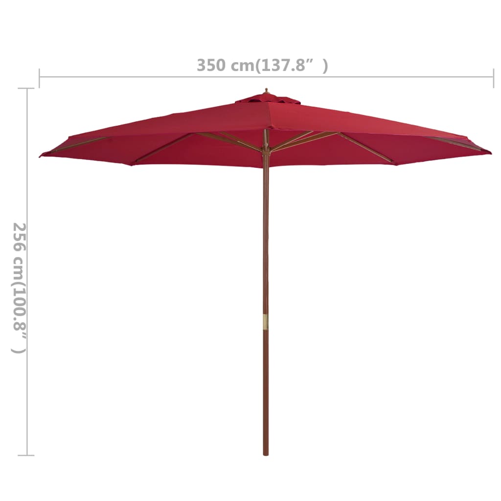 Garden Parasol with Wooden Pole 350 cm Burgundy