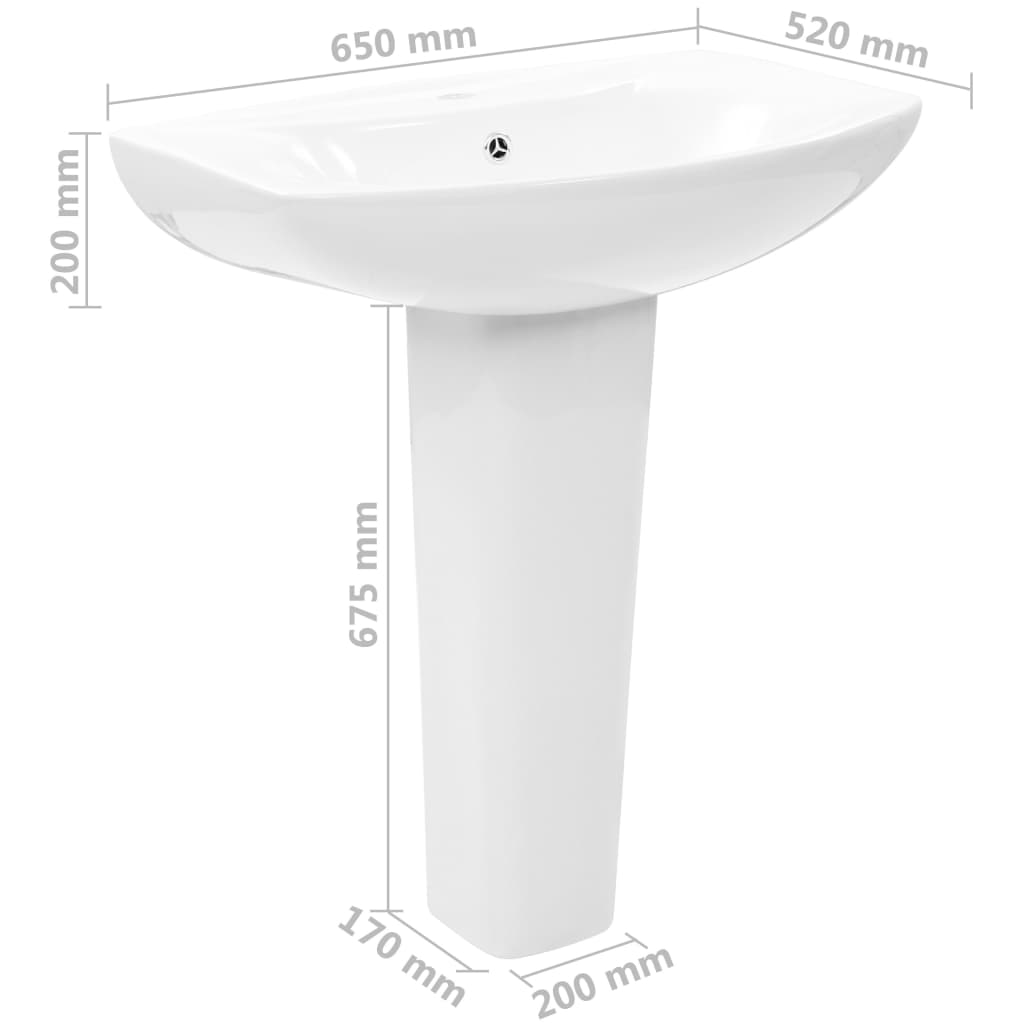 Freestanding Basin with Pedestal Ceramic White 650x520x200 mm