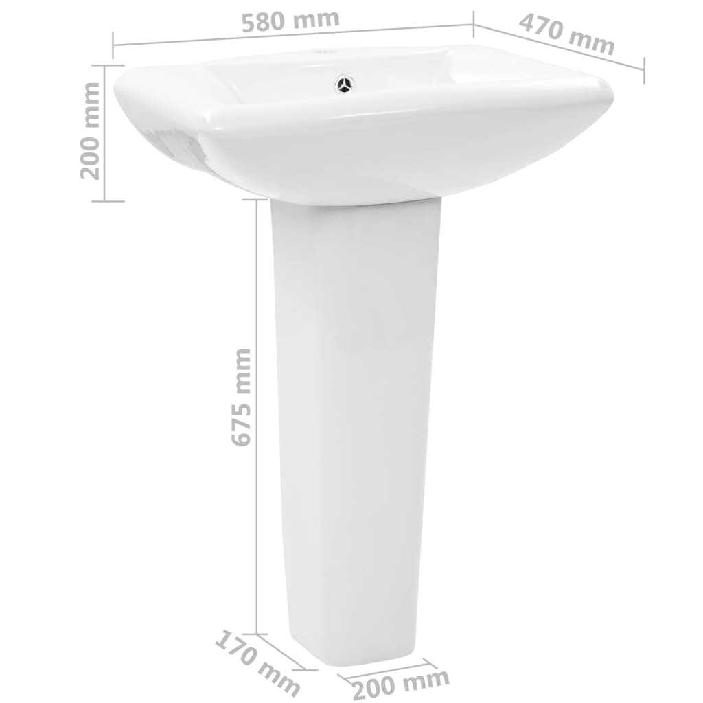 Freestanding Basin with Pedestal Ceramic White 580x470x200 mm