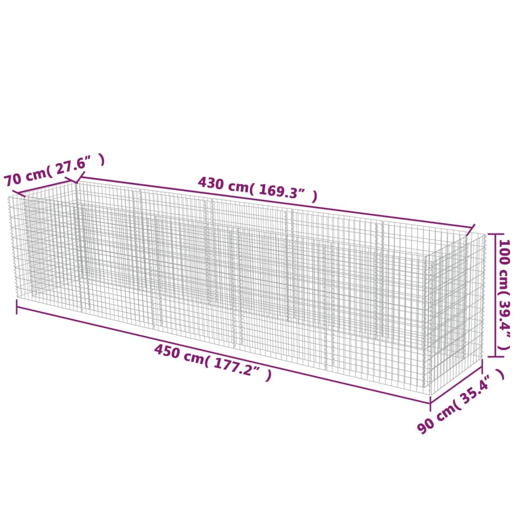 Gabion Raised Bed Galvanised Steel 450x90x100 cm