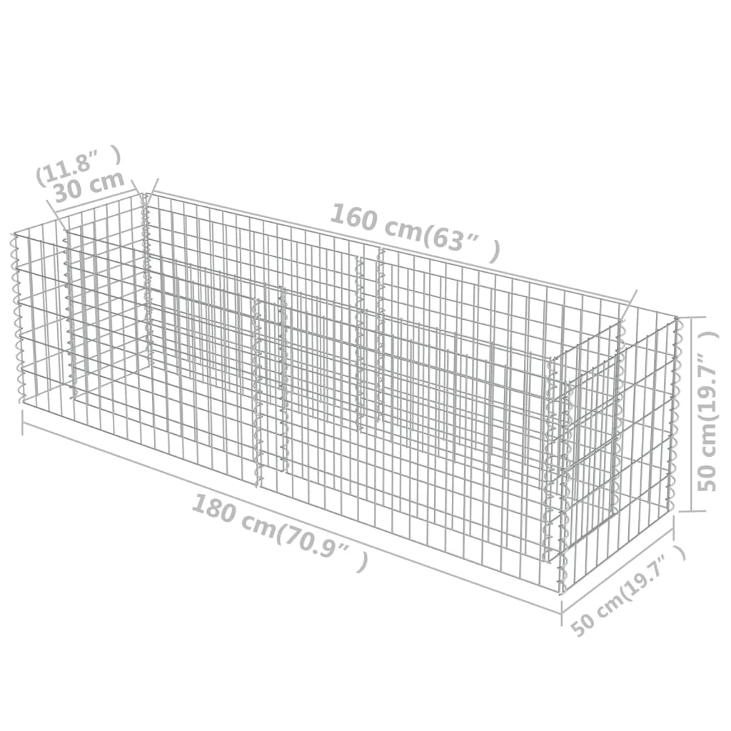 Gabion Raised Bed Galvanised Steel 180x50x50 cm