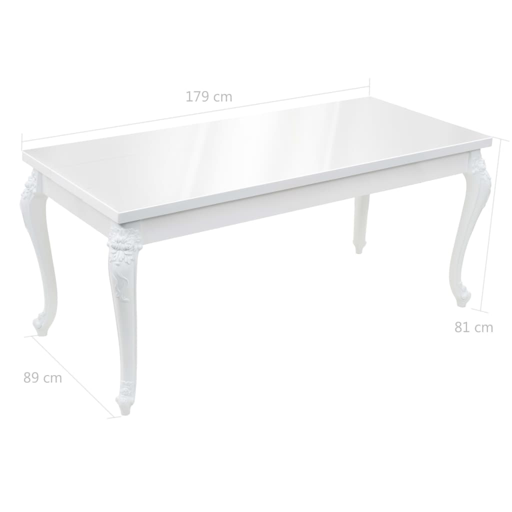 Dining Table 179x89x81 cm High Gloss White