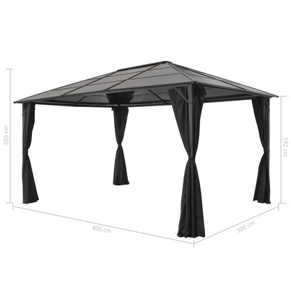 Gazebo with Curtain Aluminium 4x3x2.6 m Black