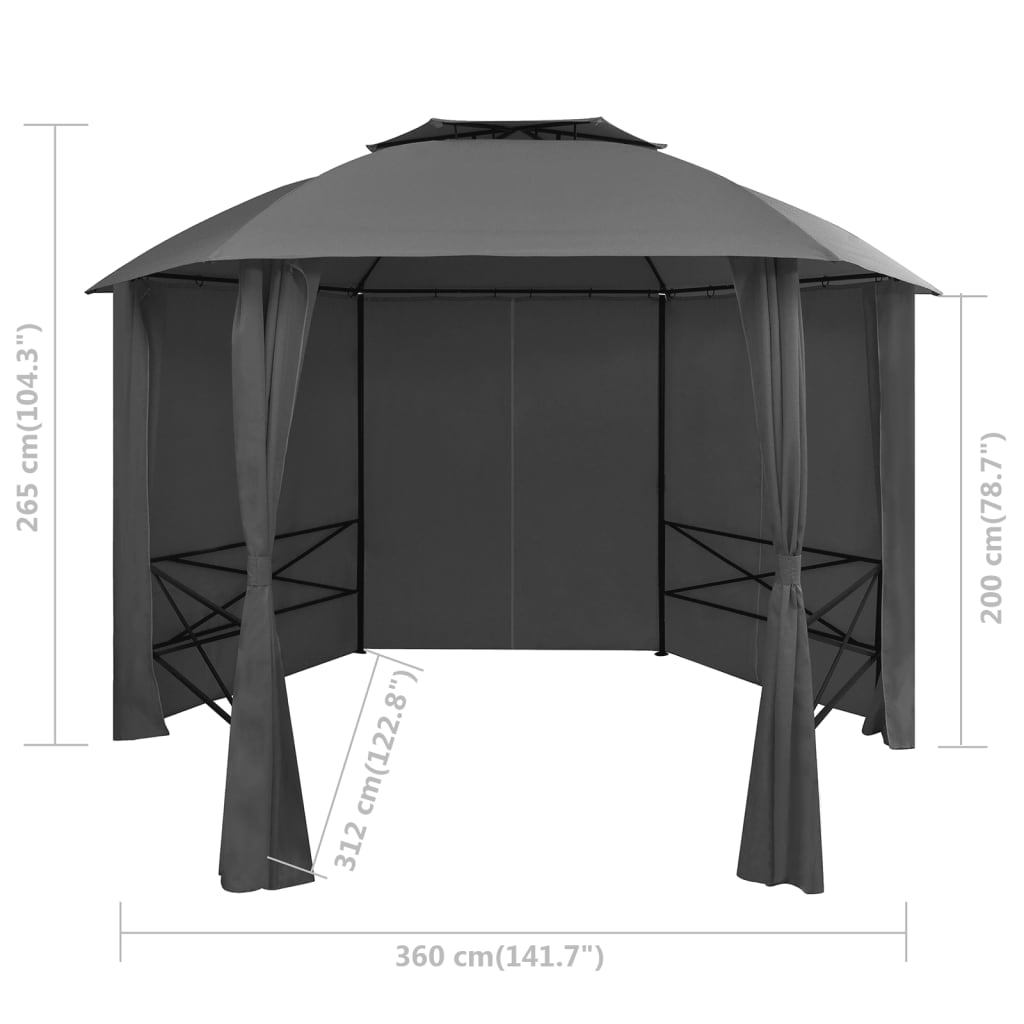 Garden Marquee Pavilion Tent with Curtains Hexagonal 360x265 cm