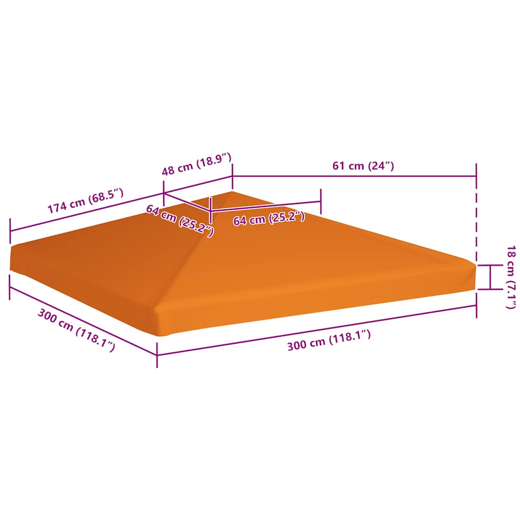 Gazebo Top Cover 310 g/m² 3x3 m Orange