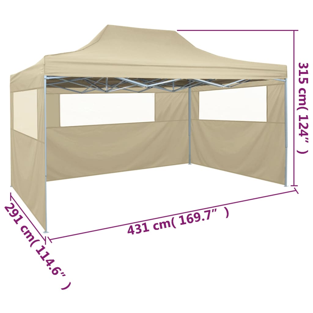 Foldable Tent with 3 Walls 3x4.5 m Cream