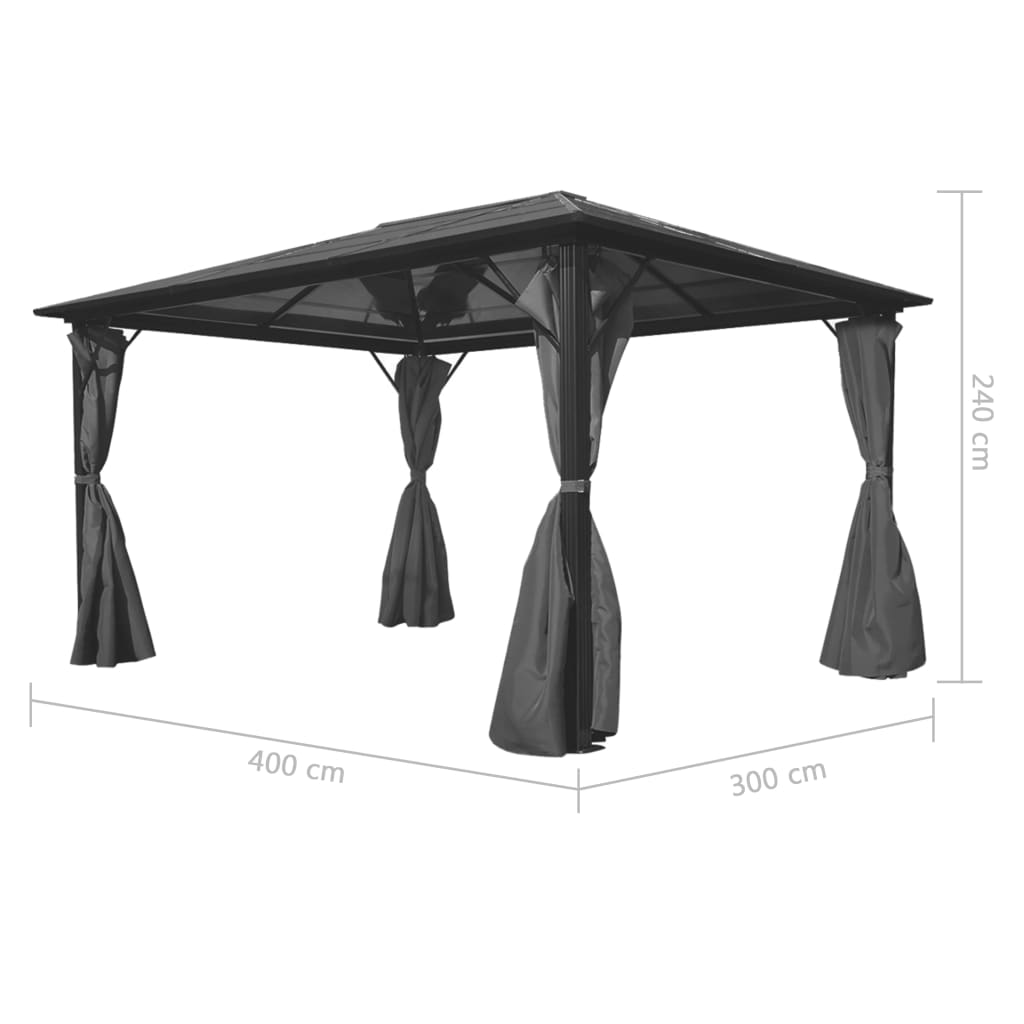 Gazebo with Curtain Anthracite Aluminium 400x300 cm