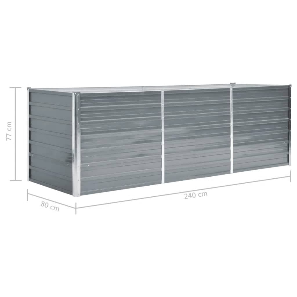 Garden Raised Bed Galvanised Steel 240x80x77 cm Grey